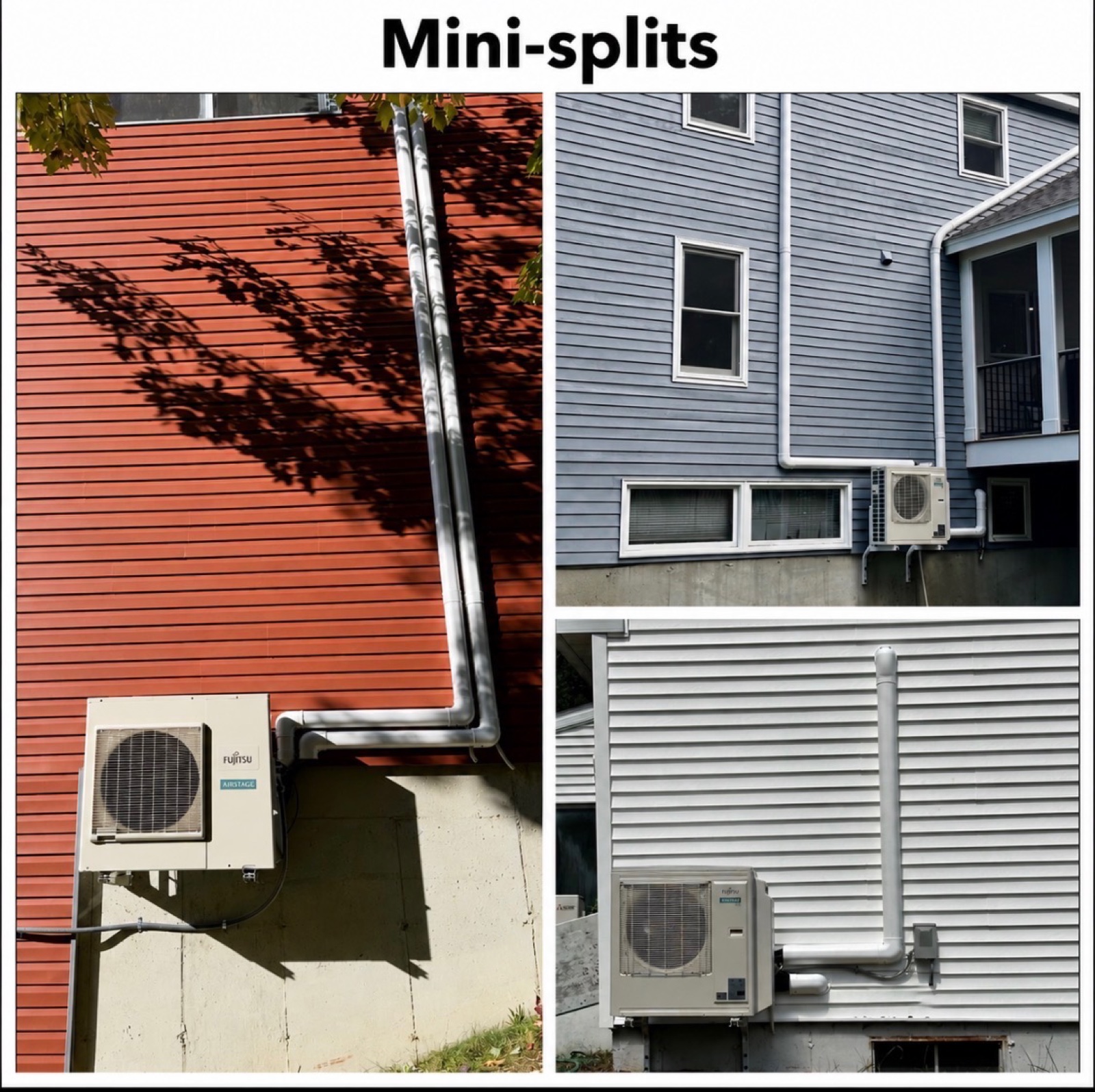 Fujitsu Airstage ductless mini-split installations on multiple Central Massachusetts homes